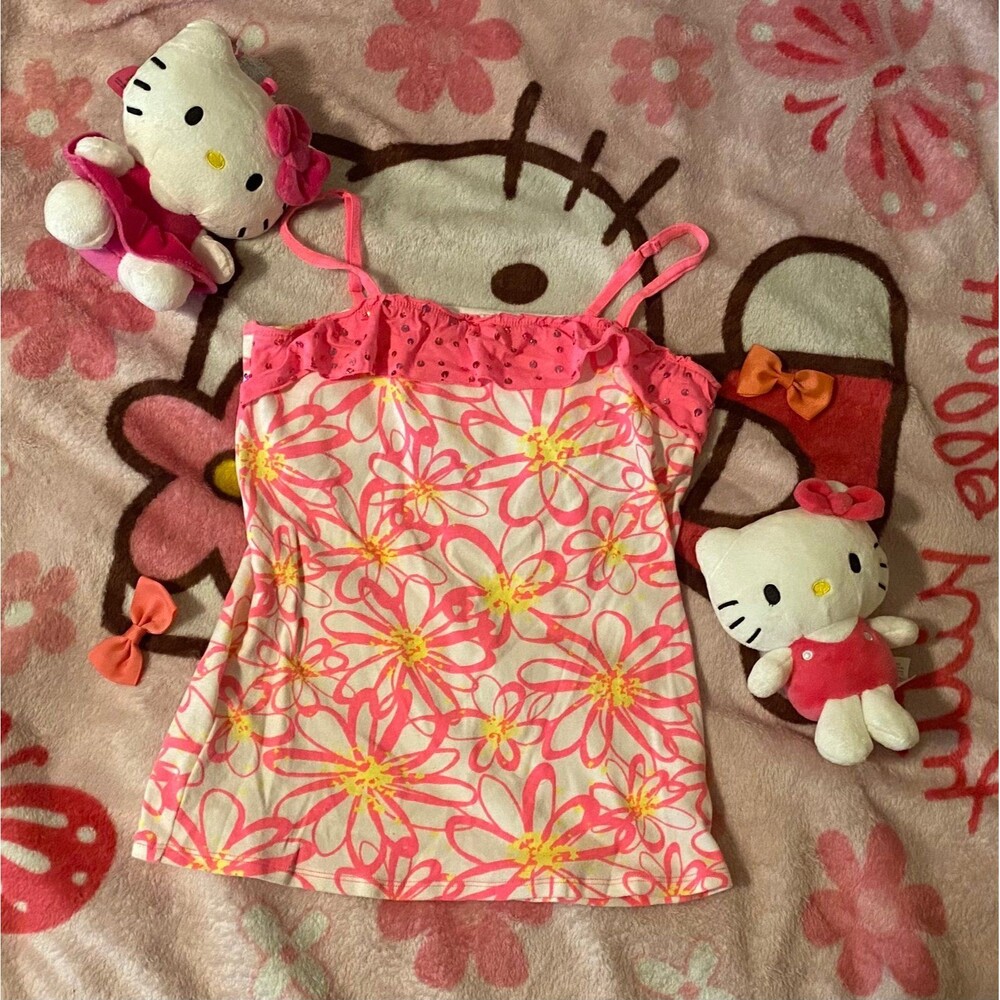 Gyaru y2k Justice tank top camisole floral ruffle sequins